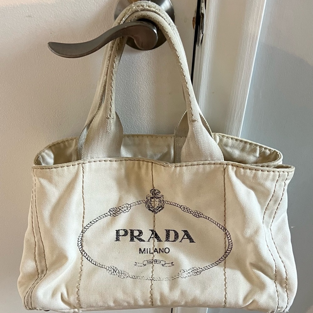 Prada White Canvas Tote Bag